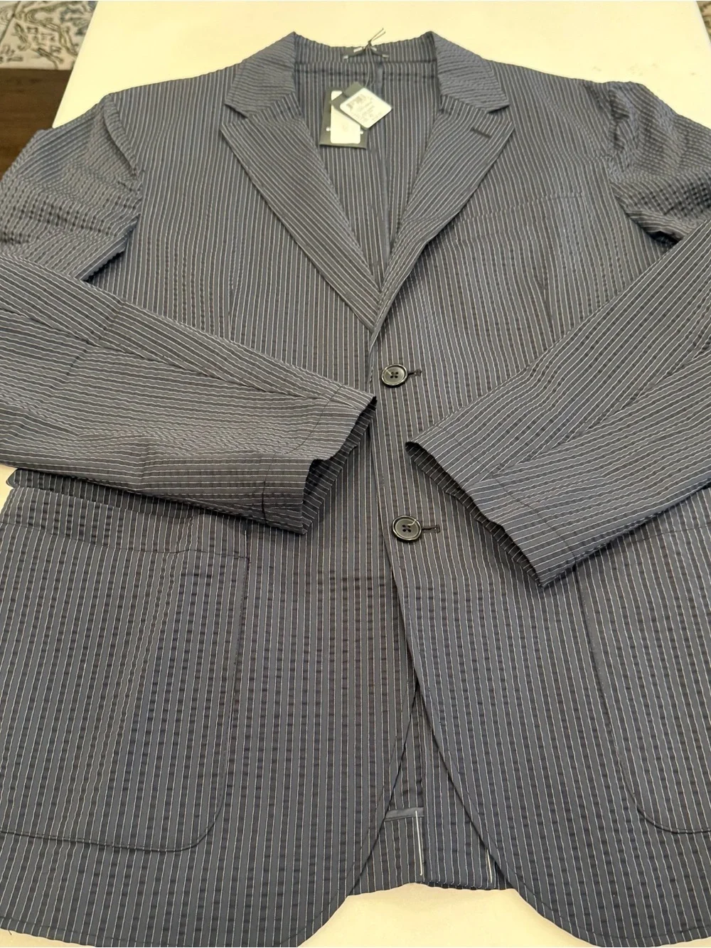 Club Monaco Men's Grant Navy Pinstripe Seersucker Blazer Sz 42 Ret $329 NWT